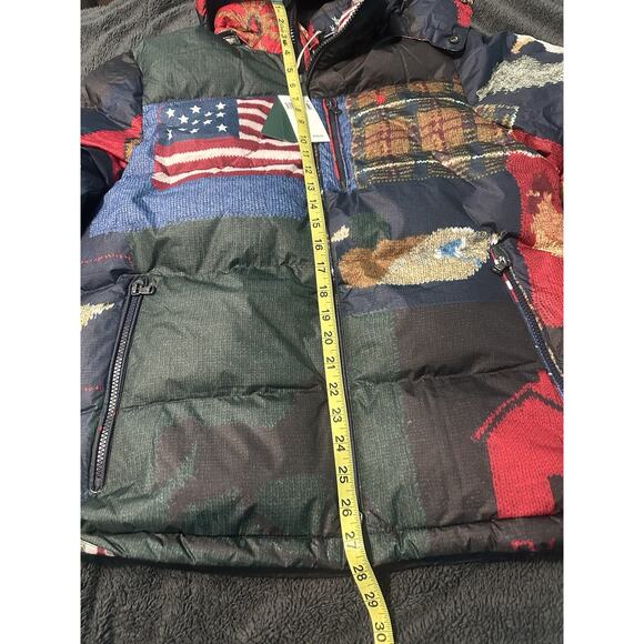 SMALL Ralph Lauren Polo Country Jacket Mens Multi Hooded Puffer Patchwork Flag - Picture 7 of 8